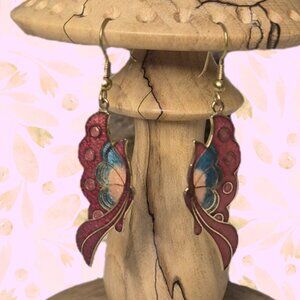 Red Cloisonné Butterfly Dangle Earrings